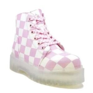 Womens YRU Sz 6 Slayr Combat Boots Pink White Check Military Pink Goth Platforms
